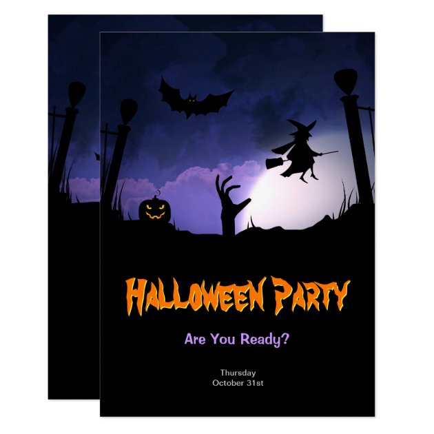 Scary Graveyard - Pumpkin Witch Halloween Party Invitation