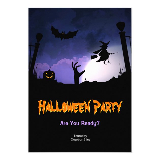Scary Graveyard - Pumpkin Witch Halloween Party Invitation