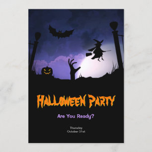 Scary Graveyard - Pumpkin Witch Halloween Party Invitation