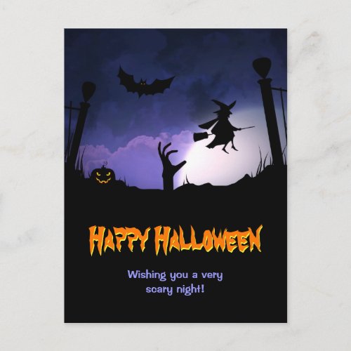 Scary Graveyard _ Pumpkin Witch Happy Halloween Postcard