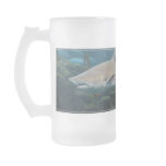 Scary Great White Shark Frosted Glass Beer Mug