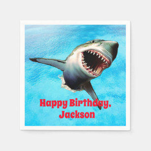 Scary Great White Shark Leaping Paper Napkins