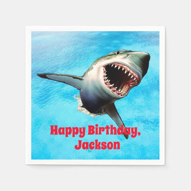 Scary Great White Shark Leaping Paper Napkins (Front)