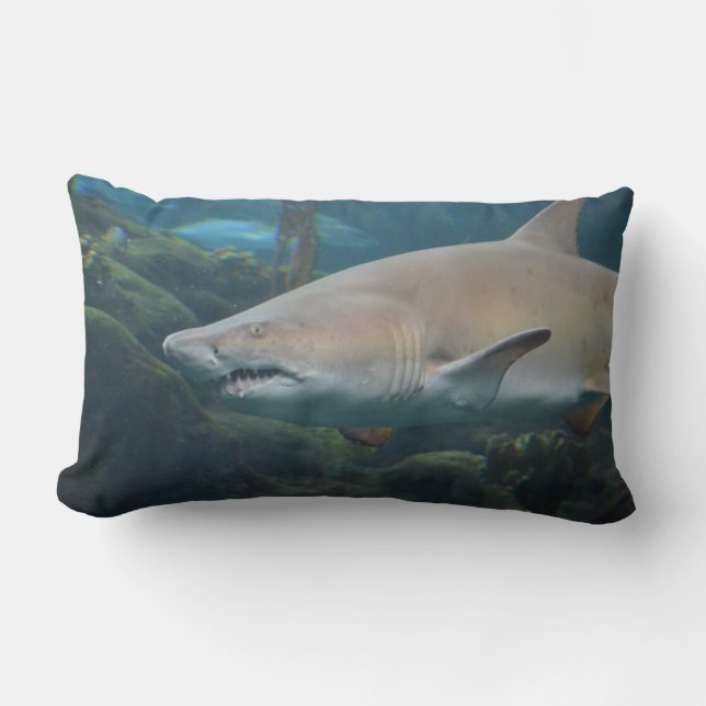 Scary Great White Shark Lumbar Pillow (Front)