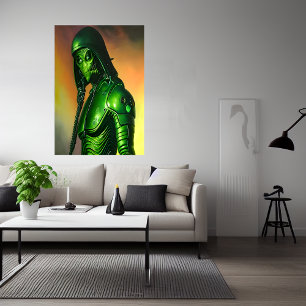 Scary green alien AI Art Poster