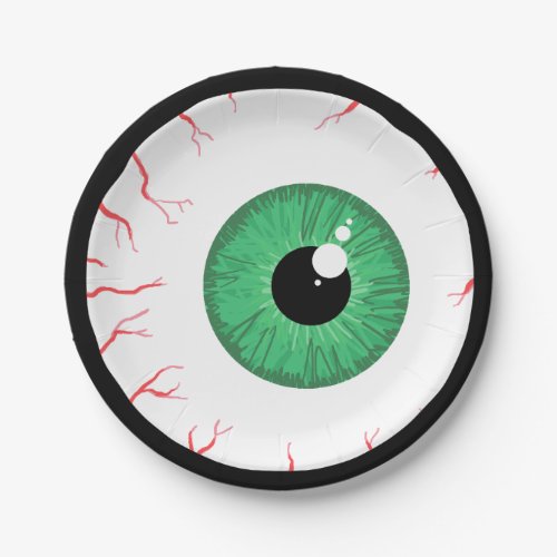 Scary green eyeball halloween paper plates