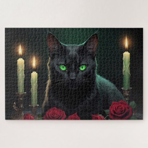 Scary Green Kitty Eyes Jigsaw Puzzle