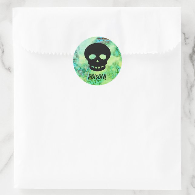 Scary Green POISON Black Skull Halloween Favor Classic Round Sticker (Bag)