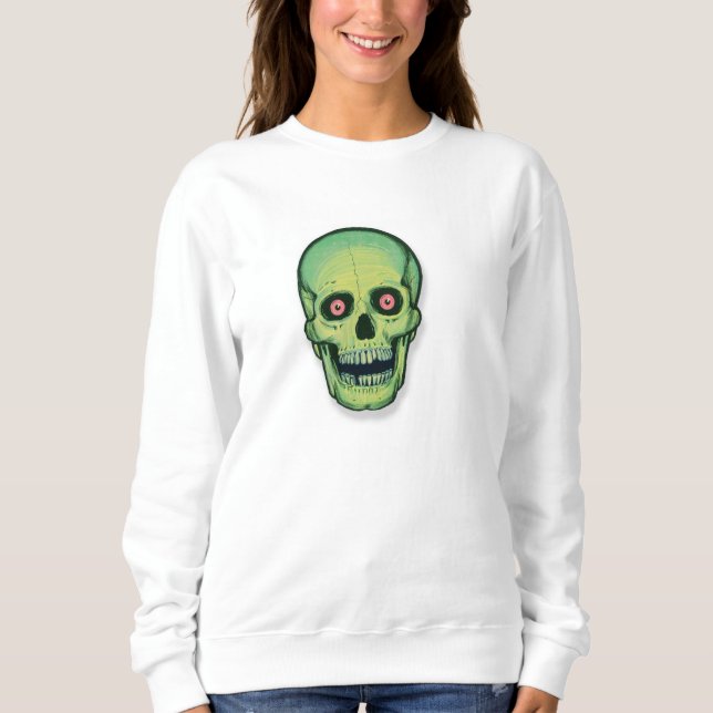 Scary Green Skull Halloween Sweatshirt (Front)