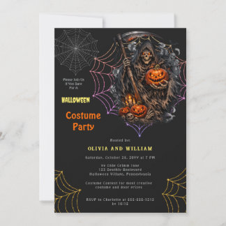 Scary Grim Reaper Halloween Costume Party Invitation