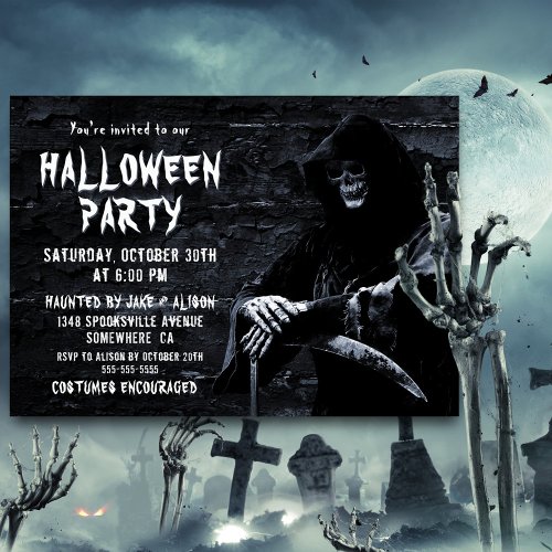 Scary Grim Reaper Halloween Party Invitation