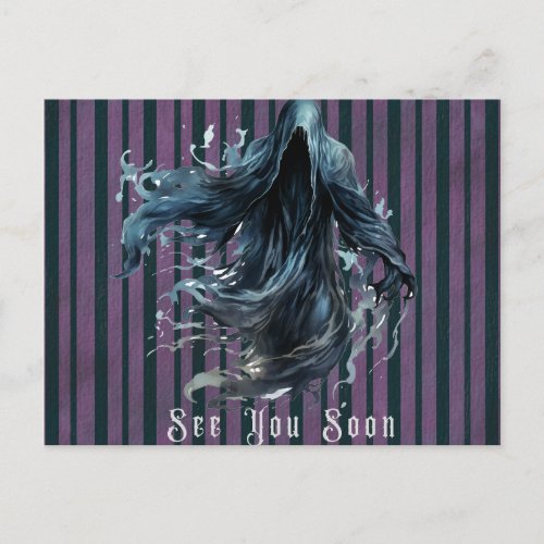 Scary Grim Reaper Purple and Black Halloween Holiday Postcard