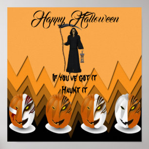 Scary Grim Reaper Spooky Jack O Lanterns Halloween Poster