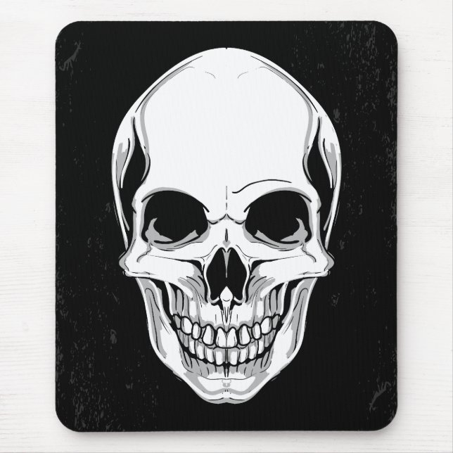 Scary Grinning Skull On Grunge Background Mouse Pad (Front)