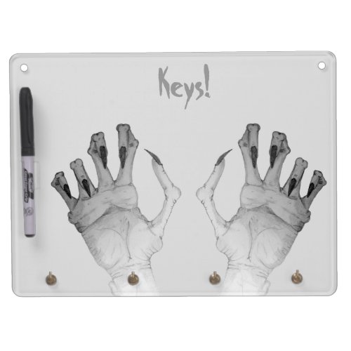 Scary gruesome gnarled monster hands dry erase board with keychain holder