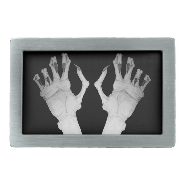Scary gruesome monster hand with long nails art belt buckle (Front)