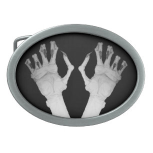Scary gruesome monster hand with long nails art belt buckle