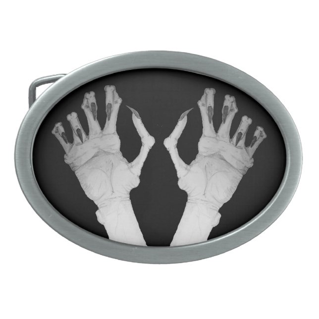 Scary gruesome monster hand with long nails art belt buckle (Front)