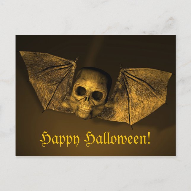 Scary Halloween Bat Skull Postcard (Front)
