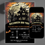 Scary Halloween Birthday Party  Invitation<br><div class="desc">Scary Halloween Party Invitation with Pumpkins,  night forest scene,  bats,  moon... .in orange,  black,  and blue colors. Great for a costume party for Kids or Adults Invitation</div>