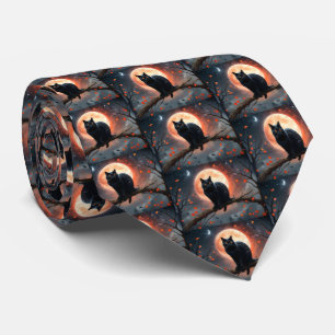 Scary Halloween Black Cat Moonlight,  Neck Tie