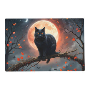 Scary Halloween Black Cat Moonlight, Placemat