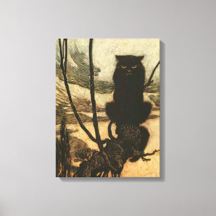 Scary Halloween Black Cat Vintage Rackham Canvas Print