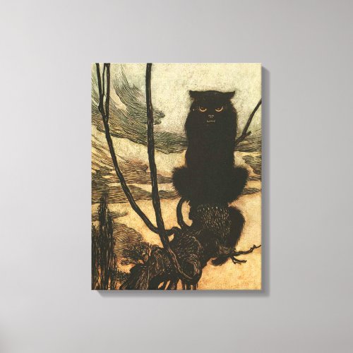 Scary Halloween Black Cat Vintage Rackham Canvas Print