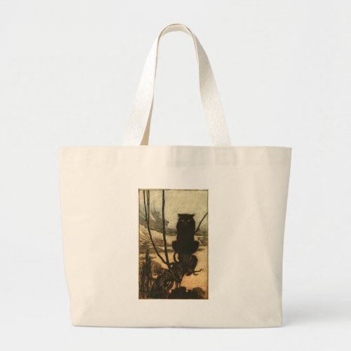 Scary Halloween Black Cat Vintage Rackham Large Tote Bag