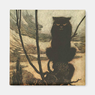 Scary Halloween Black Cat Vintage Rackham Magnet