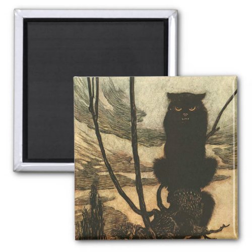 Scary Halloween Black Cat Vintage Rackham Magnet