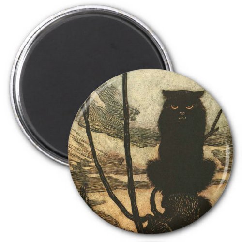 Scary Halloween Black Cat Vintage Rackham Magnet
