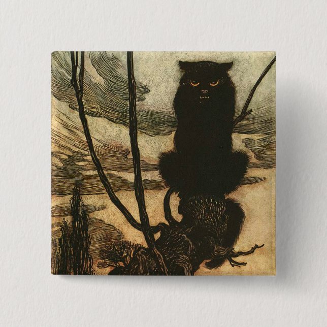 Scary Halloween Black Cat Vintage Rackham Pinback Button (Front)