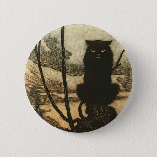 Scary Halloween Black Cat Vintage Rackham Pinback Button