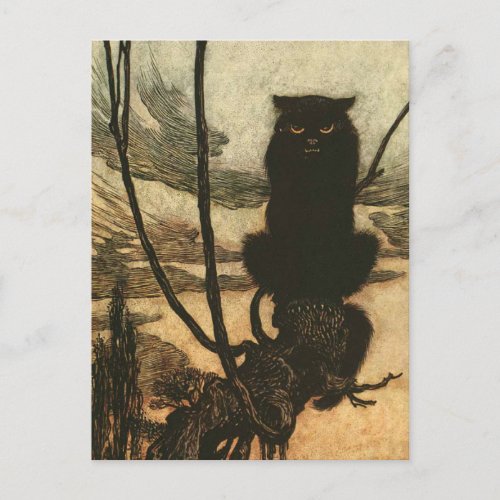 Scary Halloween Black Cat Vintage Rackham Postcard