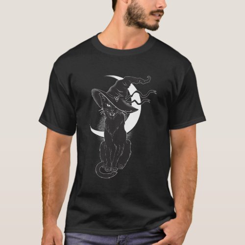 Scary Halloween Black Cat Witch Moon T_Shirt