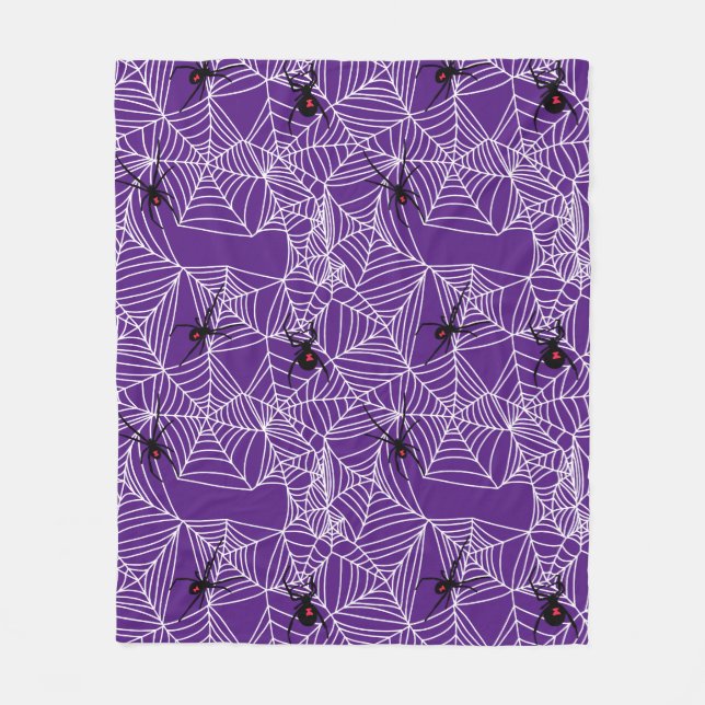 Scary Halloween Black Widow Spider Web Pattern Fleece Blanket (Front)