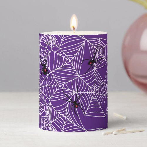 Scary Halloween Black Widow Spider Web Pattern Pillar Candle