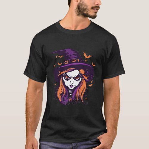 Scary Halloween Black Witch Hat  T_Shirt