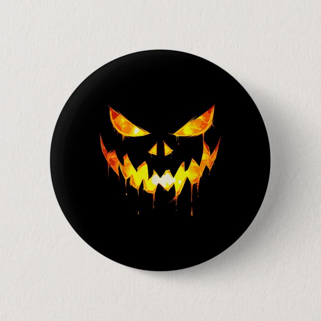 Scary Halloween Boys Face Pumpkin Jack O Lantern M Button (Front)