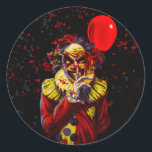 Scary Halloween Clown Costume Party Classic Round Sticker<br><div class="desc">Customize with any text you want.</div>