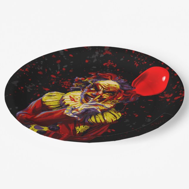 Scary Halloween Clown Costume Party Paper Plates (Angled)