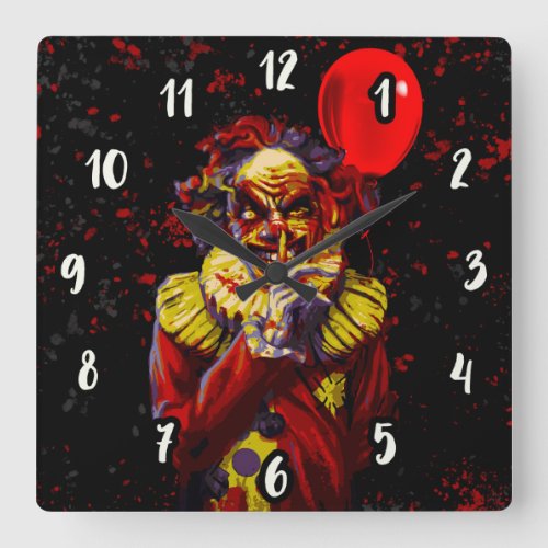 Scary Halloween Clown Horror Movie Party Square Wall Clock