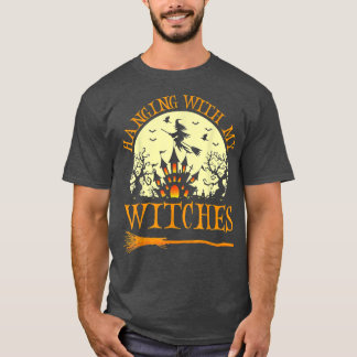Scary Halloween design with witch, witch broom, ba T-Shirt