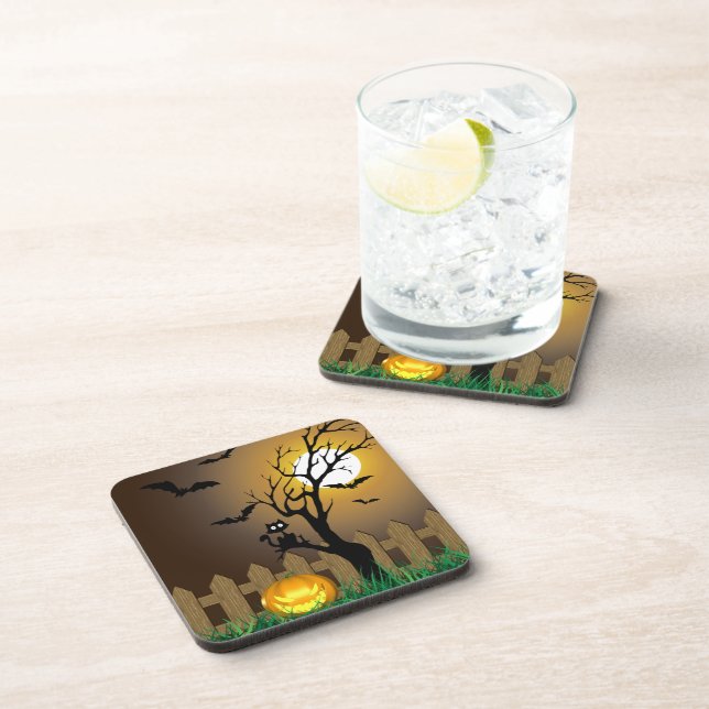 Scary Halloween Garden Scene Beverage Coaster (Right Side)