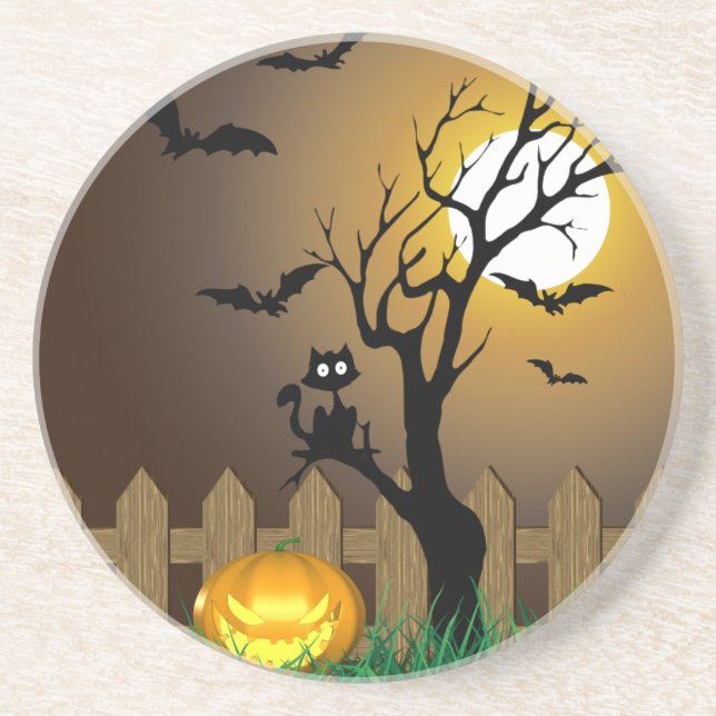Scary Halloween Garden Scene Drink Coaster (Front)