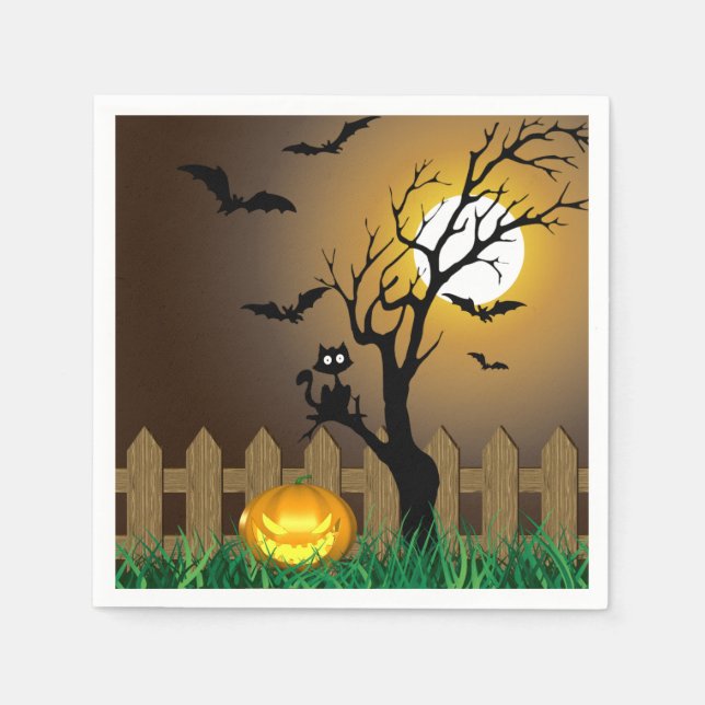 Scary Halloween Garden Scene Napkins (Front)