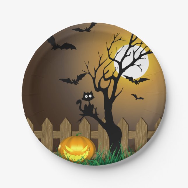 Scary Halloween Garden Scene Paper Plates (Front)