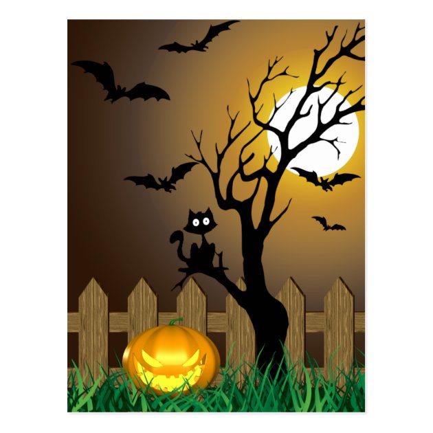 Scary Halloween Garden Scene - Postcard