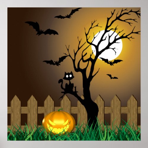 Scary Halloween Garden Scene Poster
